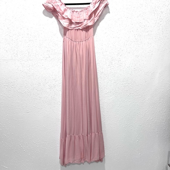 Dress day Pink Ruffled Off-Shoulder Maxi Dress S - Picture 3 of 8